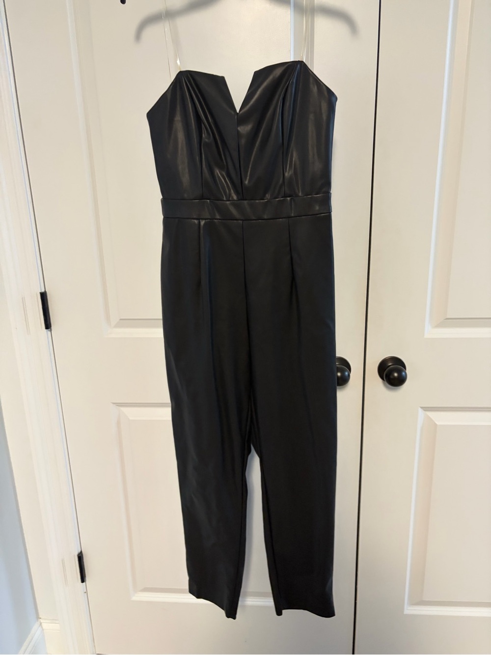 DO+BE Strapless Faux Leather Jumpsuit in Black